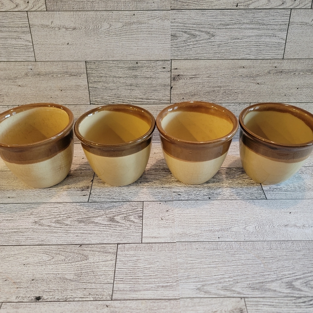 T.G. Green Ltd. England Vintage‎ Tan Custard Cups Set of 4 Hand Pottery